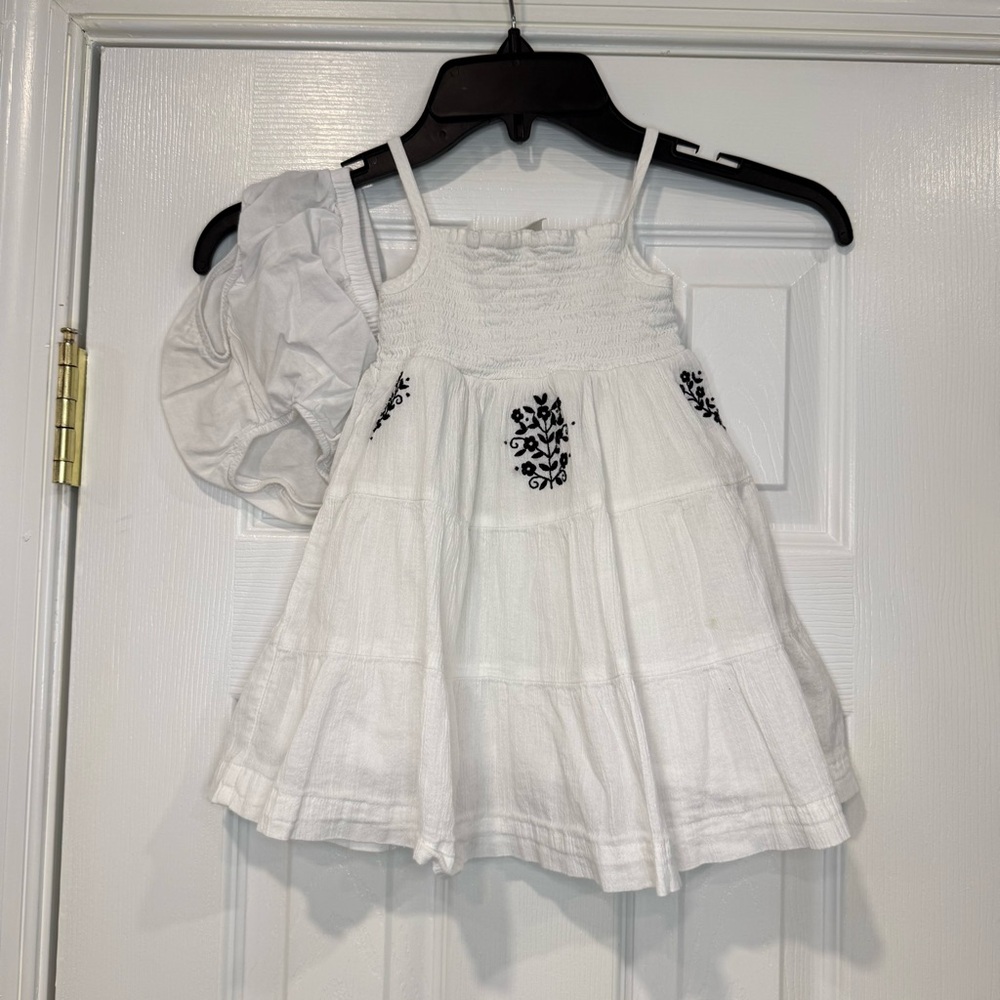 Carter's White Smocked Tiered Sun Dress with Black Floral Embroidery 18 Months